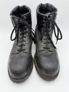 Red Wing Black Leather Lace-Up Combat Boots with Side Zipper, Size 10.5